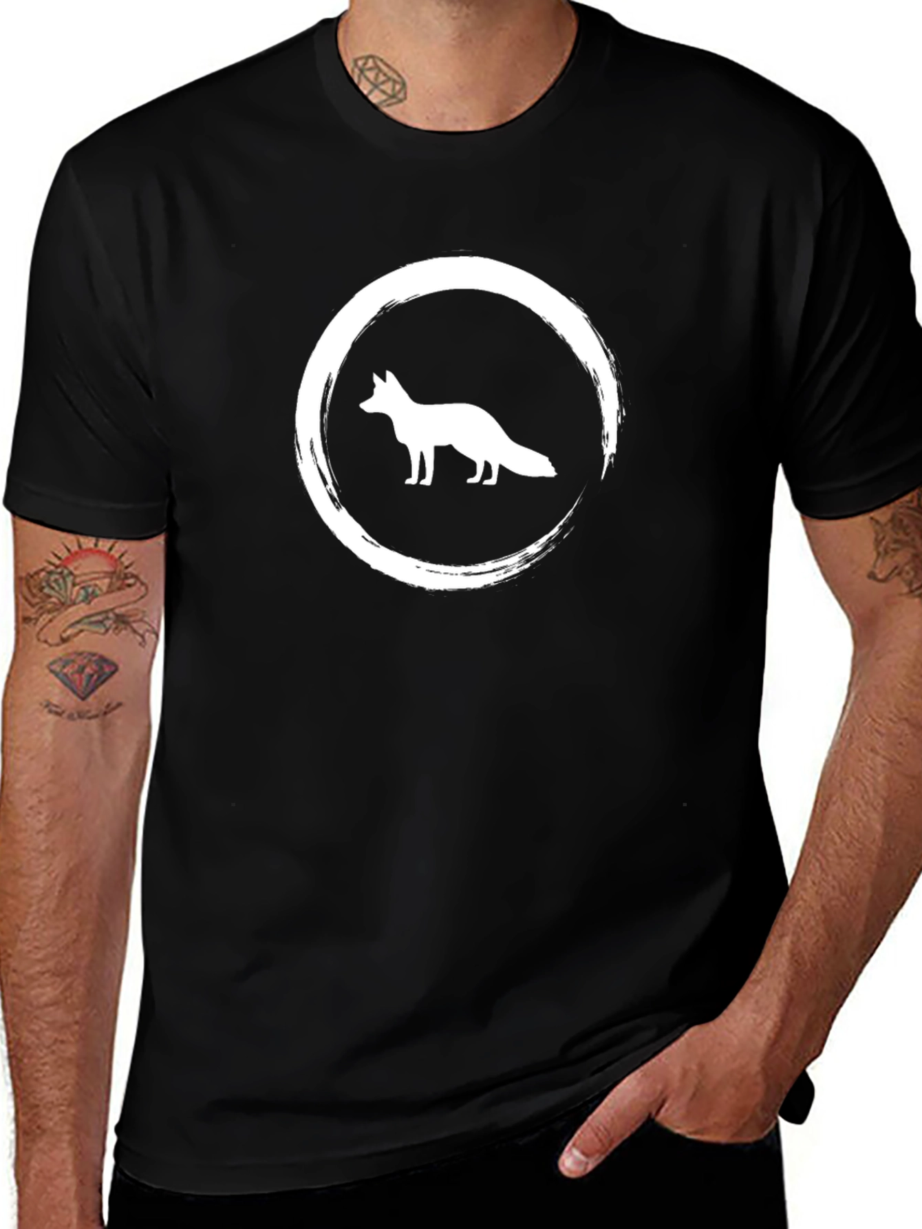 Mens Black T-Shirt with Fox Graphic Design