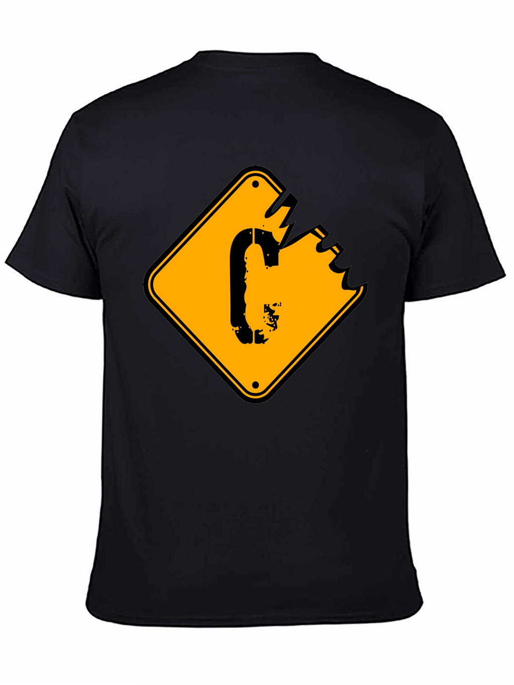 Mens Black T-shirt with Yellow Sign Graphic