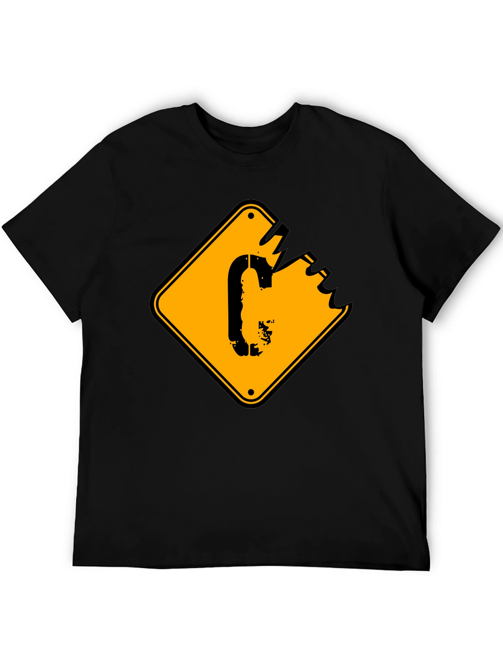 Mens Black T-shirt with Yellow Sign Graphic