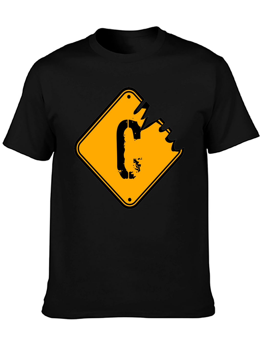 Mens Black T-shirt with Yellow Sign Graphic