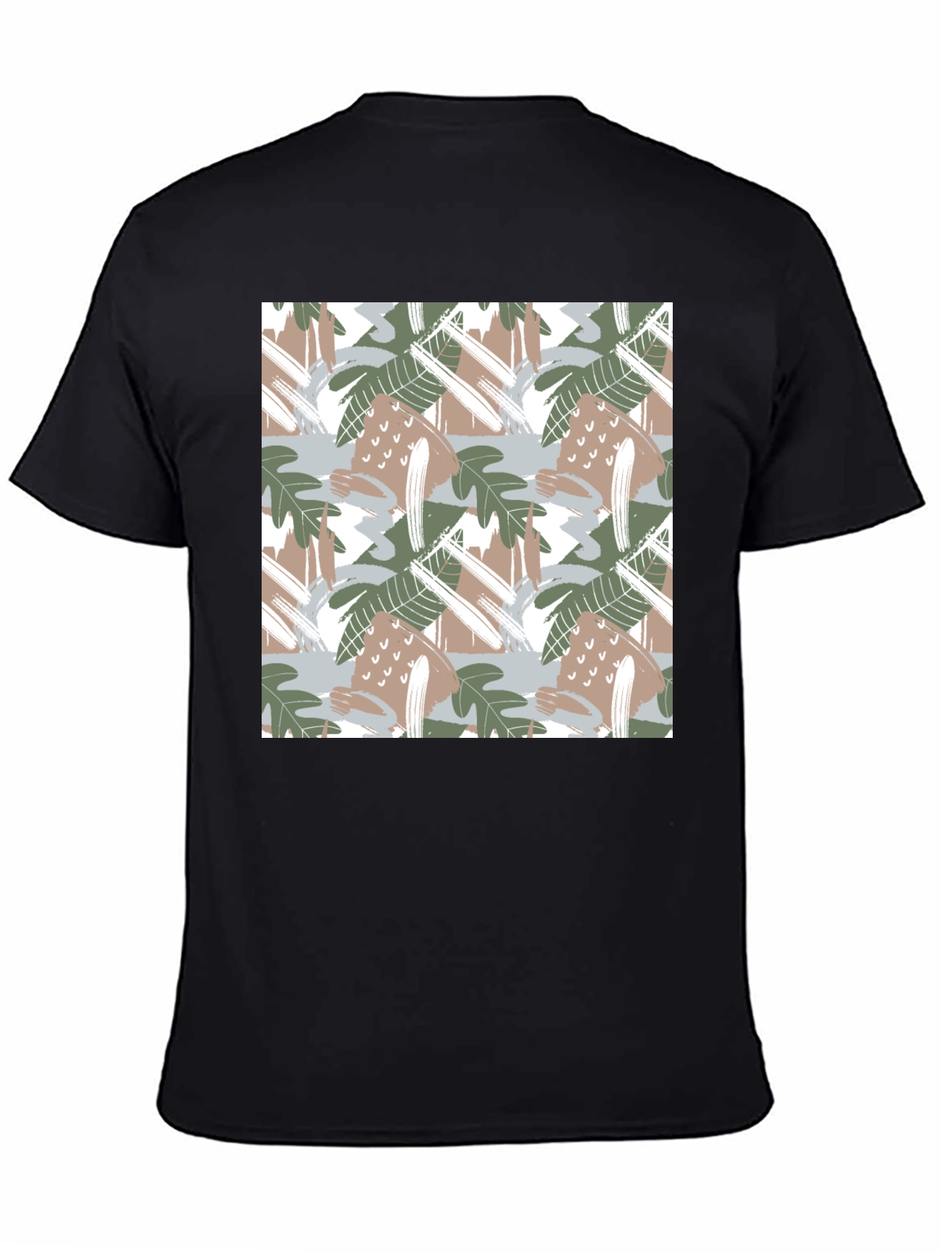 Trendy Abstract Leaf Print Black T-Shirt