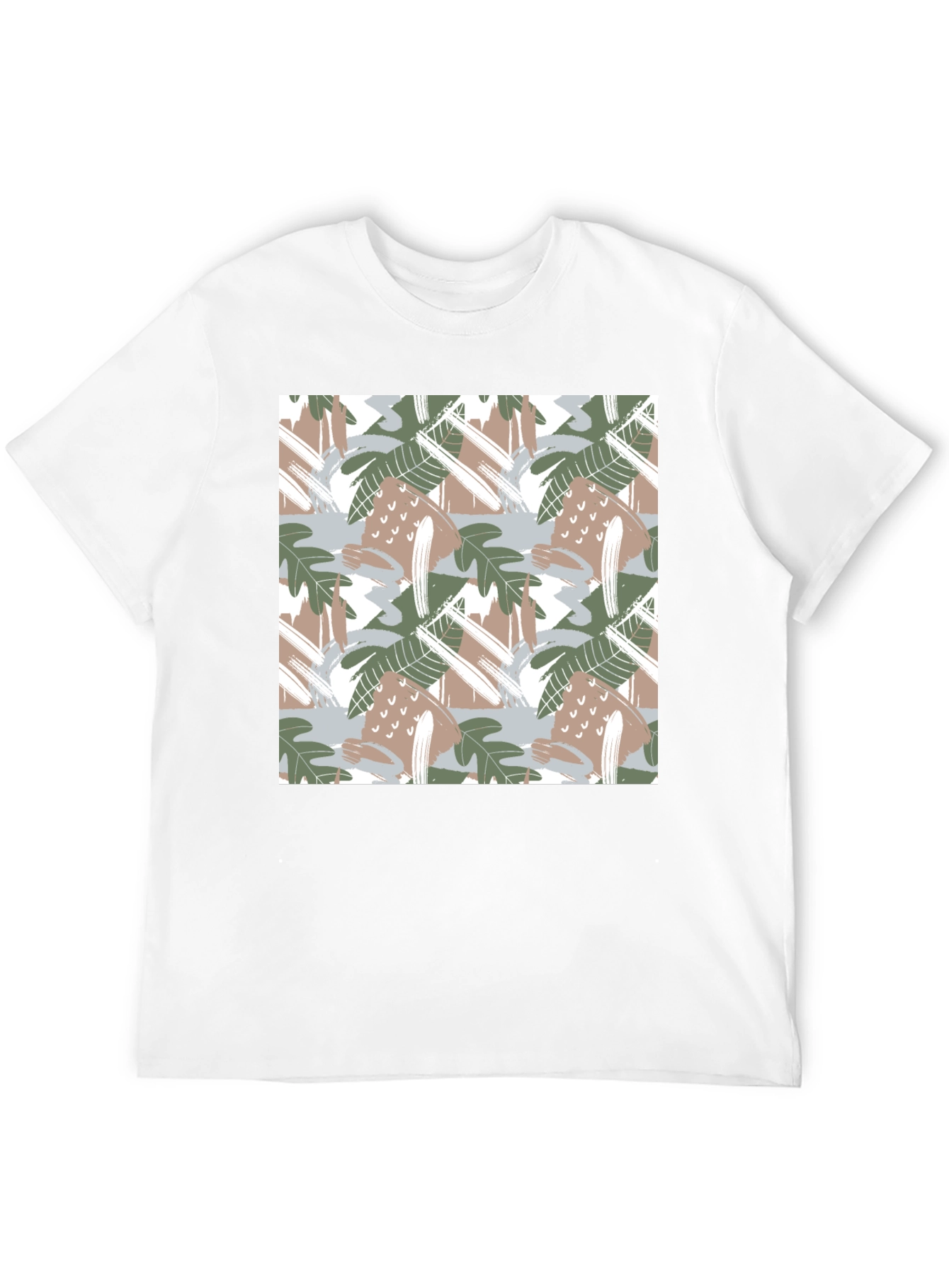 Trendy Abstract Leaf Print Black T-Shirt