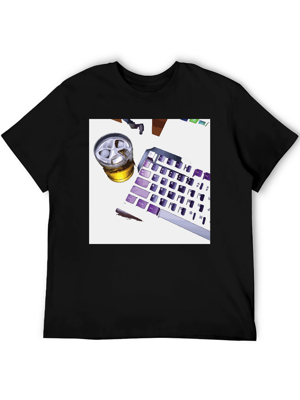 Novelty Keyboard & Drink Graphic Tee - Black