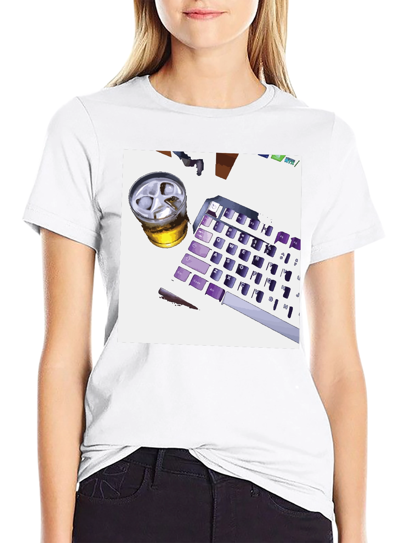 Novelty Keyboard & Drink Graphic Tee - Black