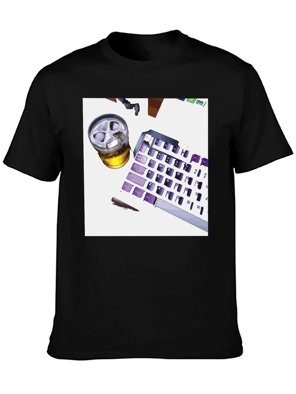 Novelty Keyboard & Drink Graphic Tee - Black