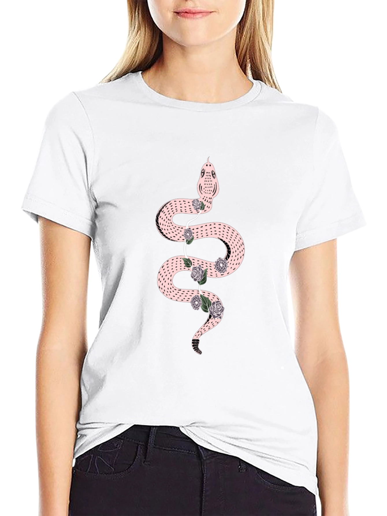 Snake & Roses Graphic Black T-Shirt