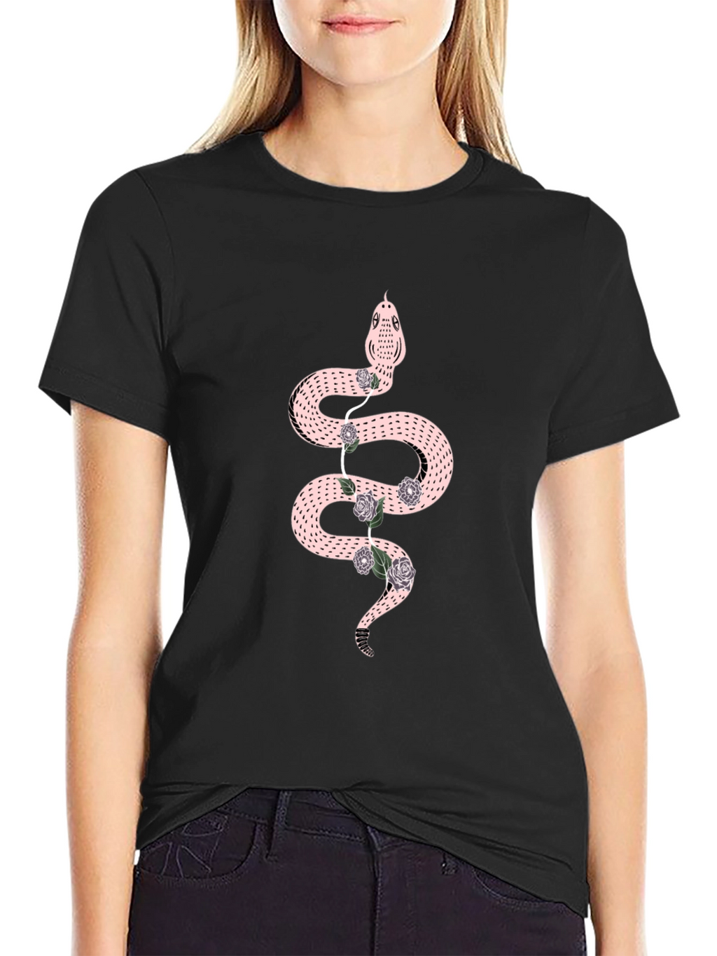 Snake & Roses Graphic Black T-Shirt