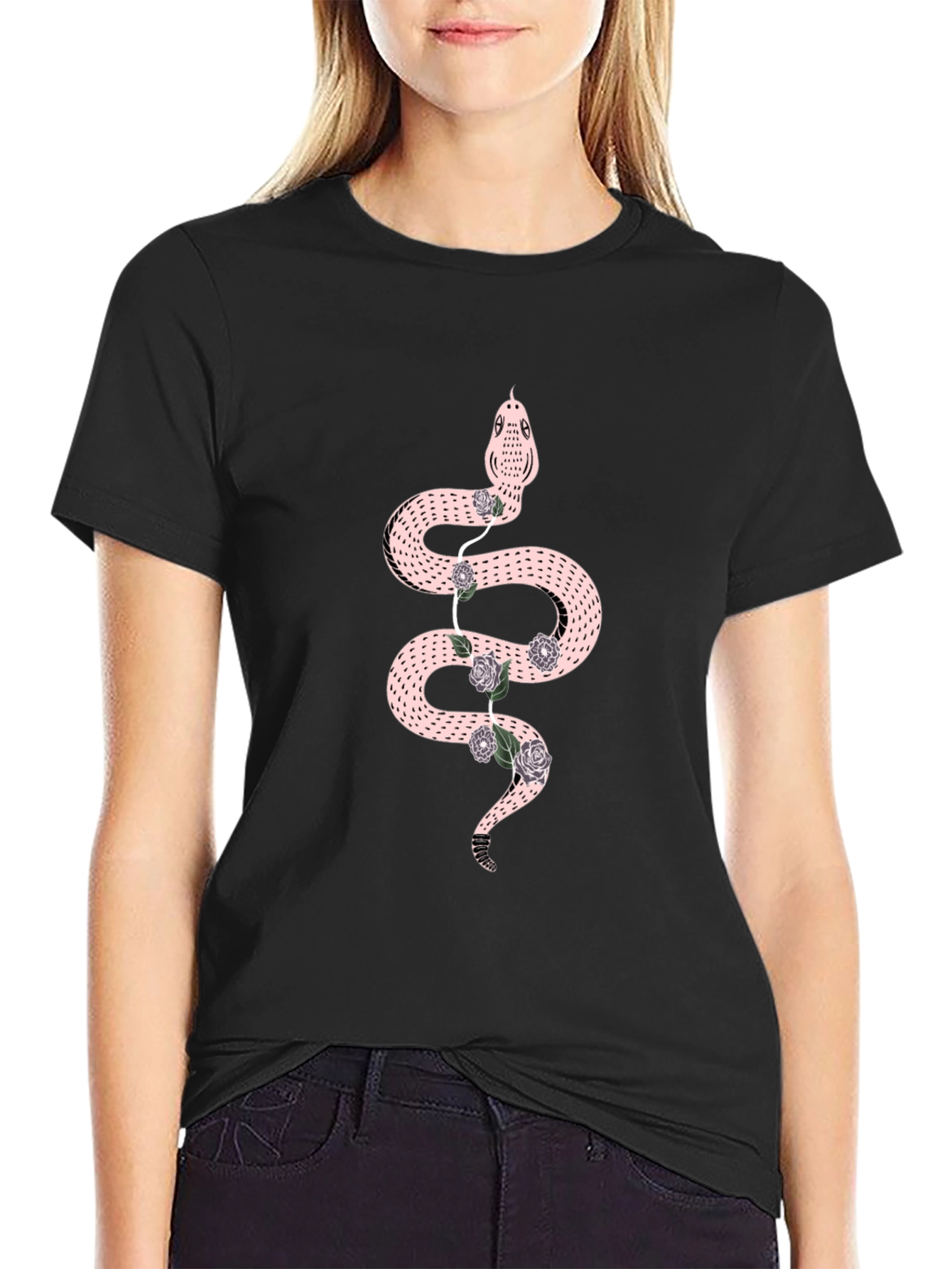 Snake & Roses Graphic Black T-Shirt