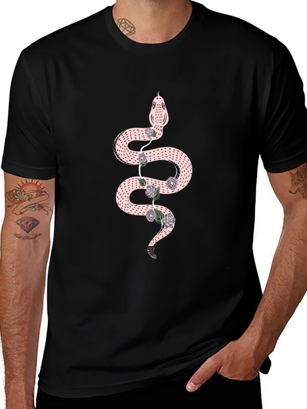 Snake & Roses Graphic Black T-Shirt