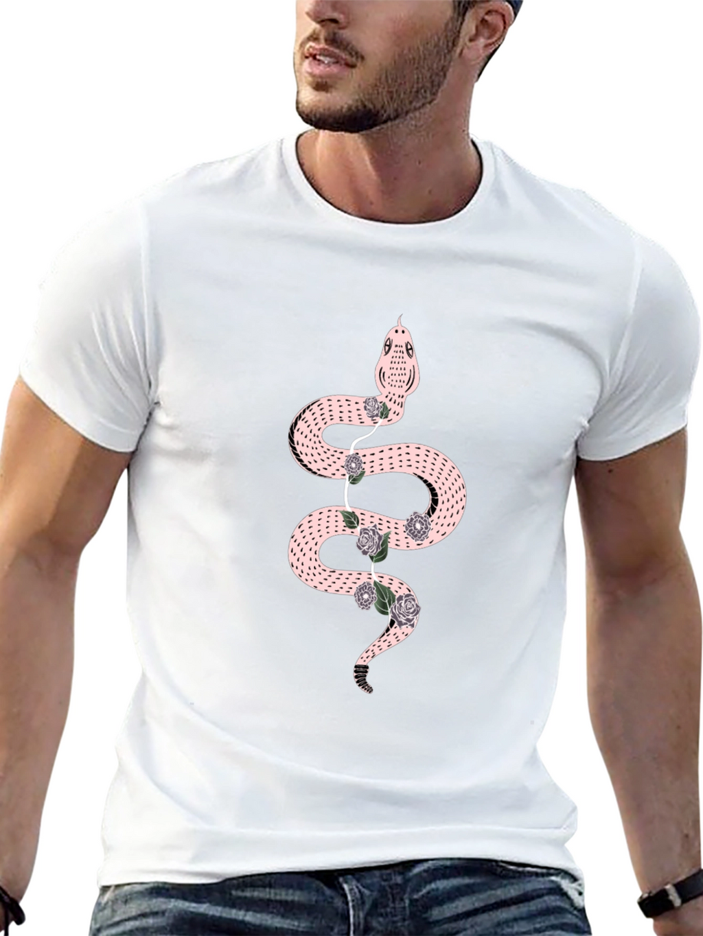 Snake & Roses Graphic Black T-Shirt