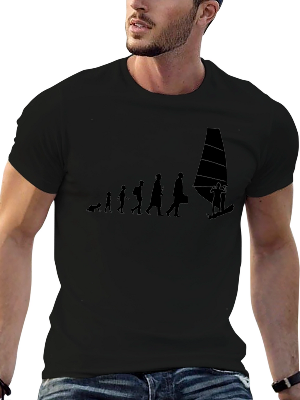 Evolution to Windsurfing Black T-Shirt