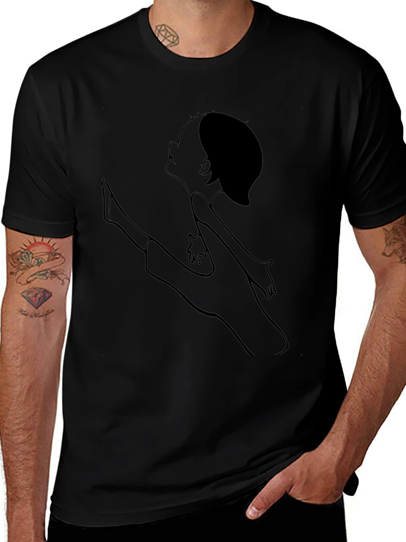 Unique Line Art Tee - Casual Black T-Shirt