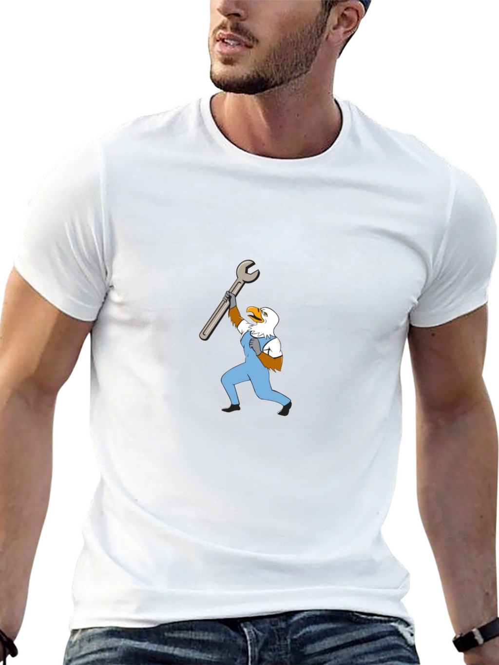 Mechanic Eagle Graphic Tee - Black Cotton T-Shirt
