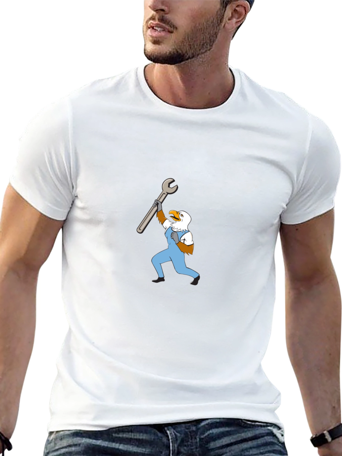 Mechanic Eagle Graphic Tee - Black Cotton T-Shirt