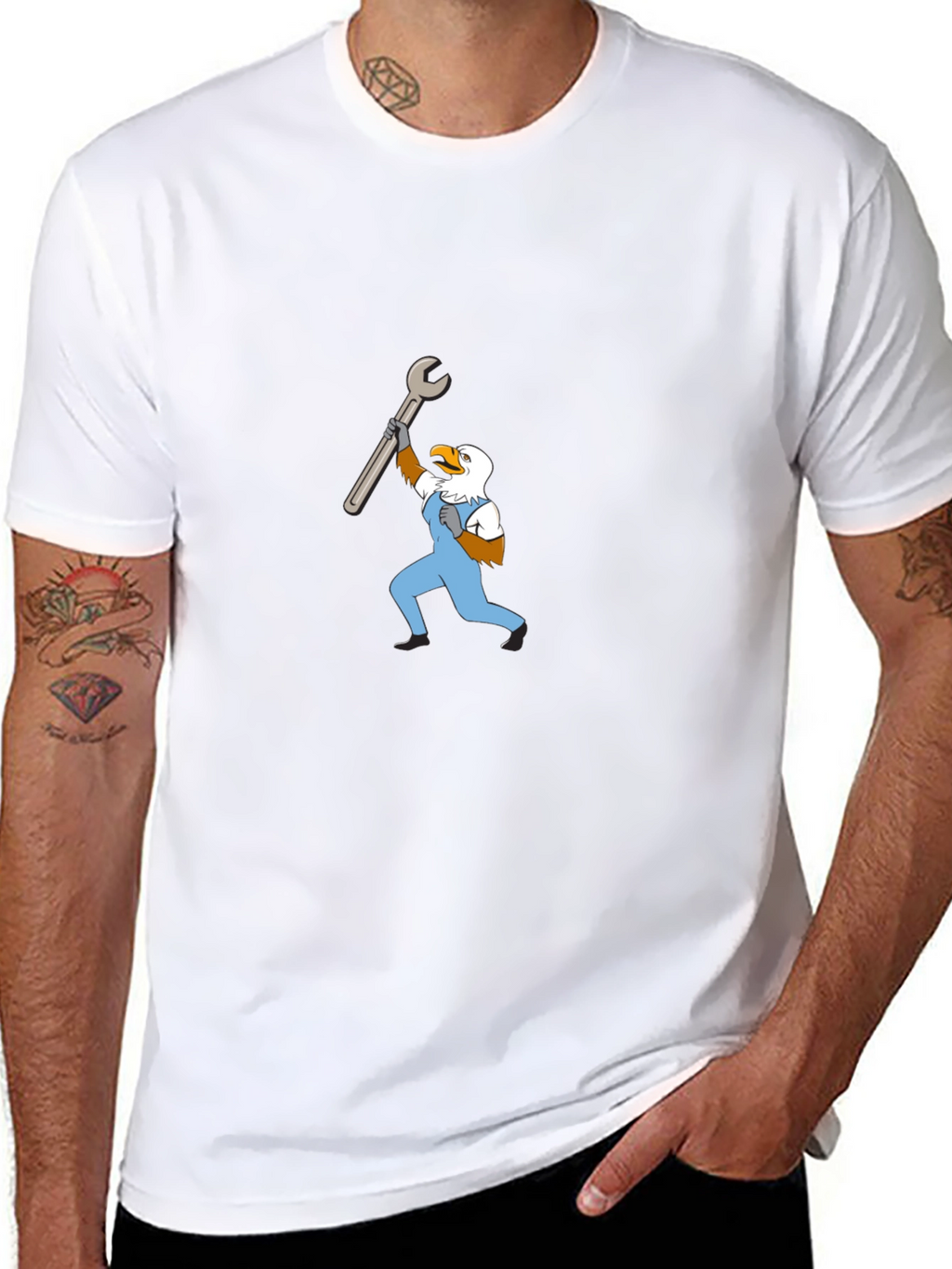Mechanic Eagle Graphic Tee - Black Cotton T-Shirt