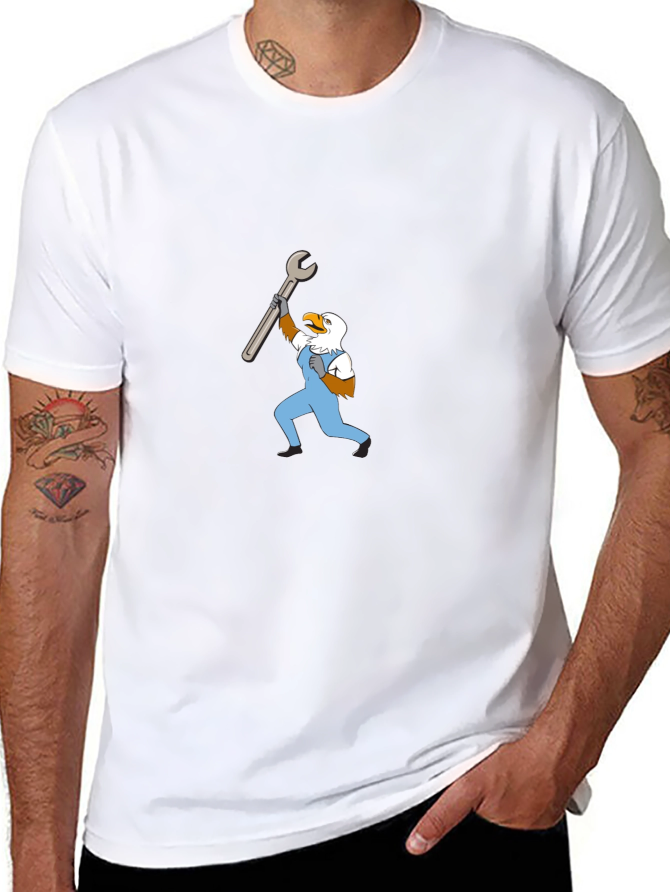 Mechanic Eagle Graphic Tee - Black Cotton T-Shirt