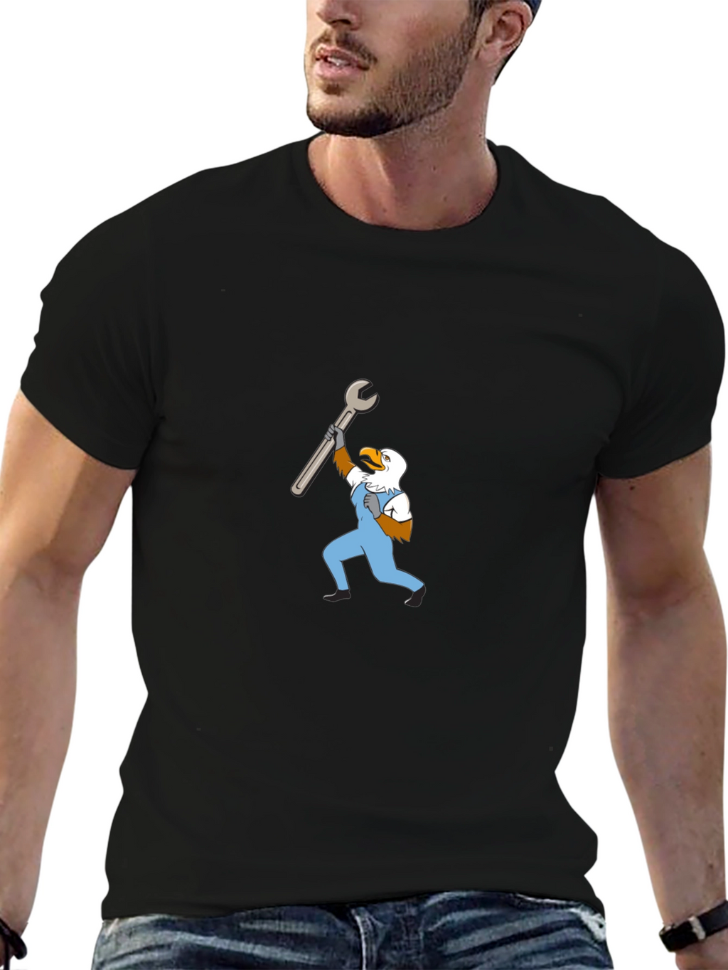 Mechanic Eagle Graphic Tee - Black Cotton T-Shirt