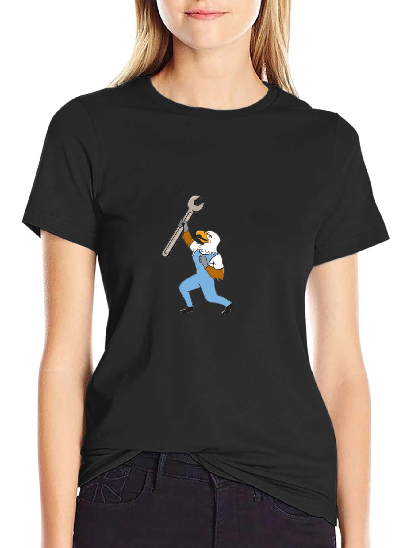 Mechanic Eagle Graphic Tee - Black Cotton T-Shirt