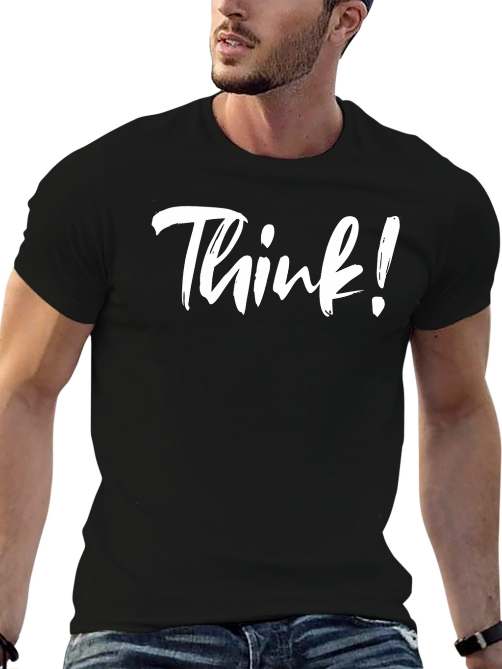 Think! Graphic Print Mens Black T-Shirt