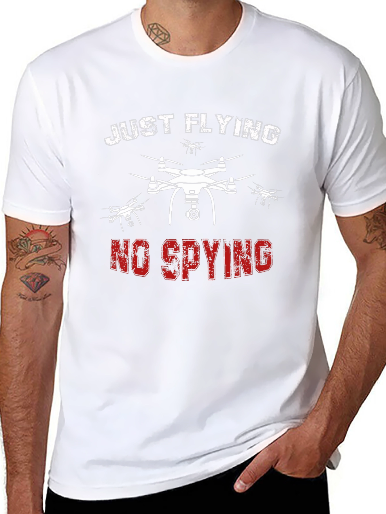 Just Flying No Spying Drone Graphic T-Shirt