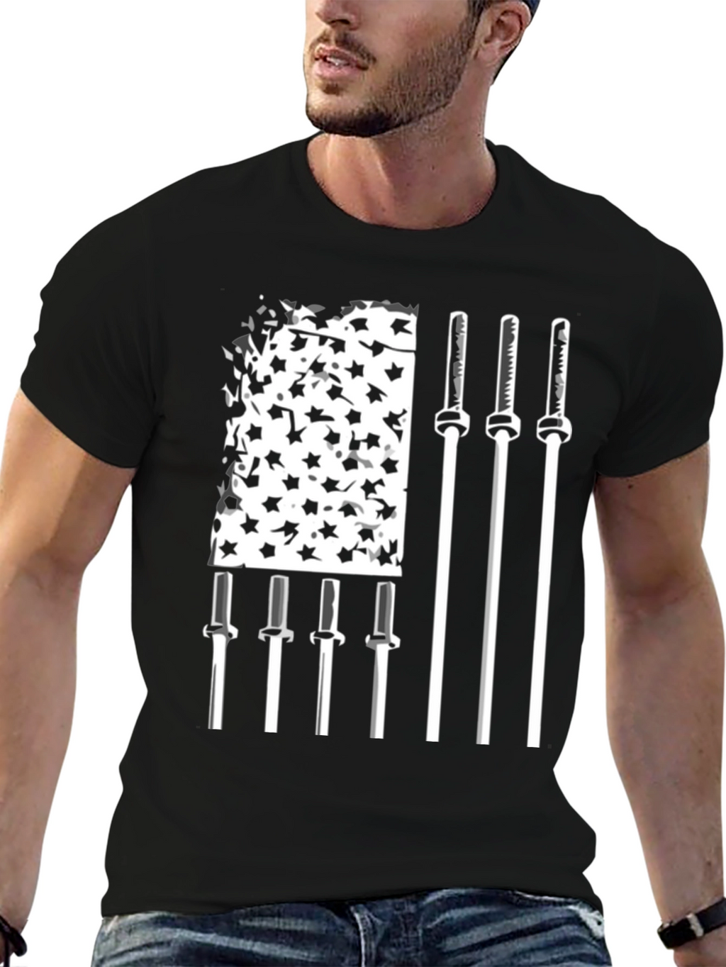 American Flag Weightlifting Barbell T-Shirt