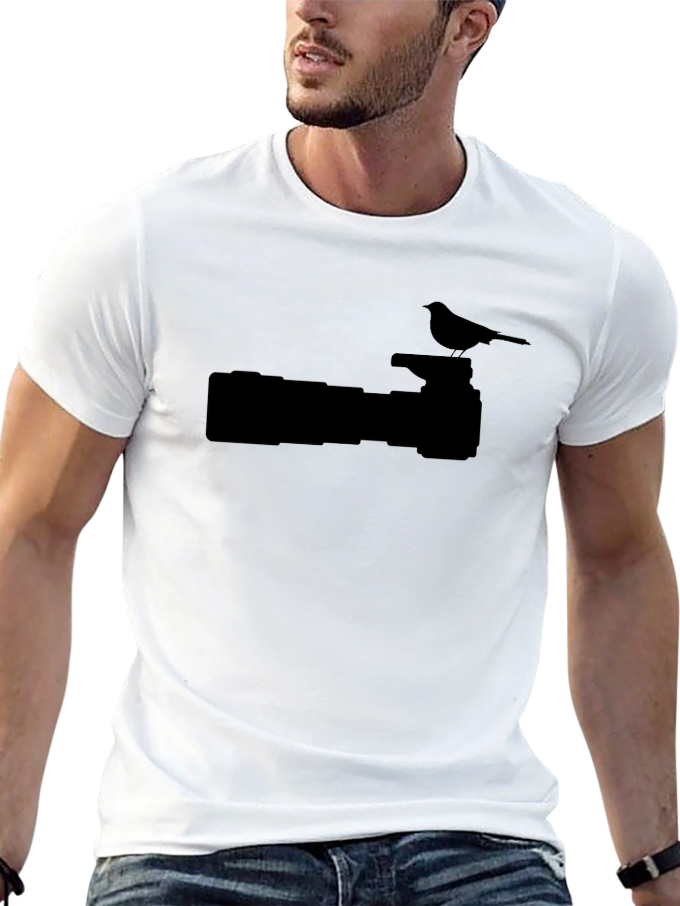 Camera & Bird Silhouette Graphic Tee - Black