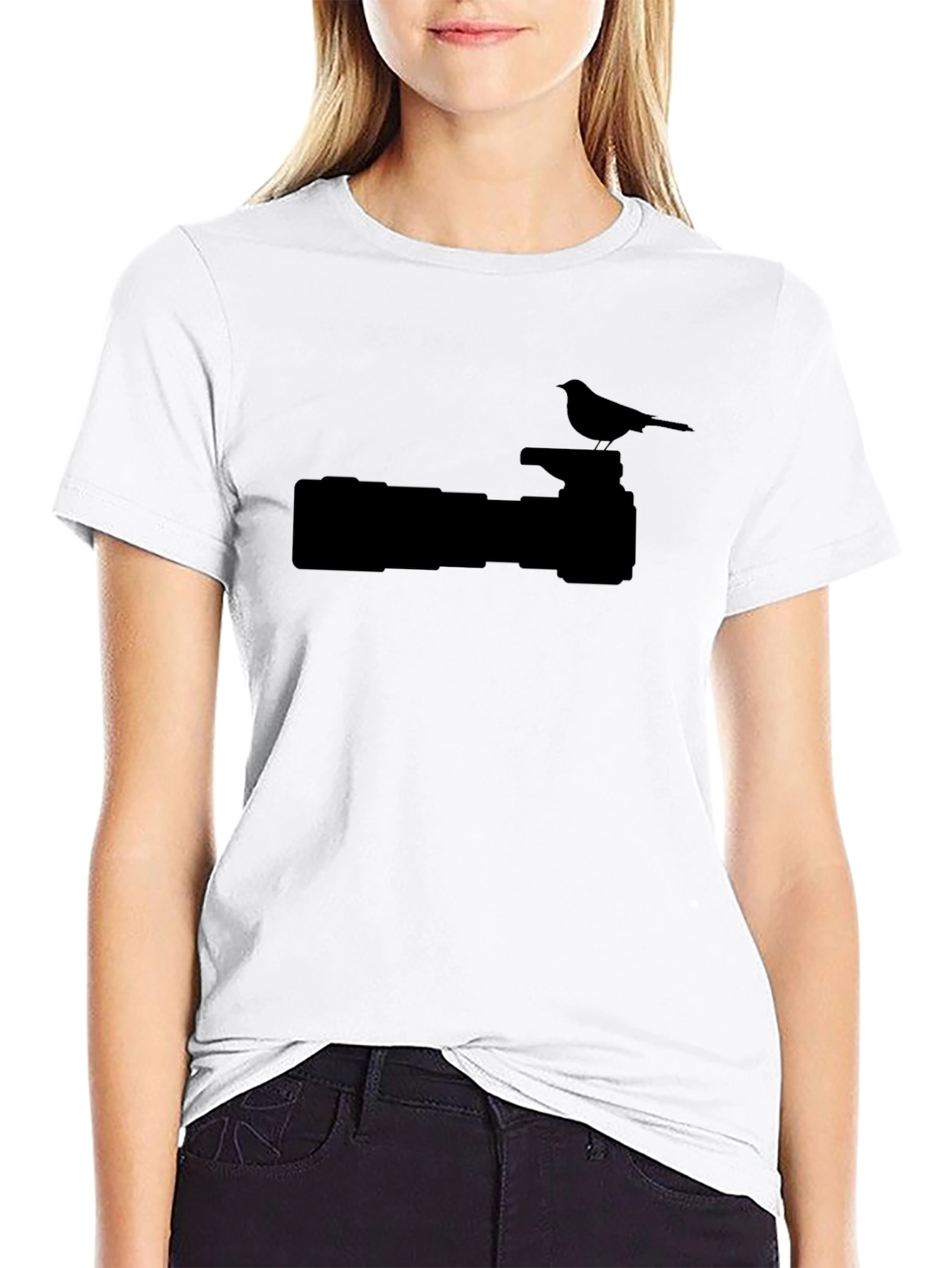Camera & Bird Silhouette Graphic Tee - Black