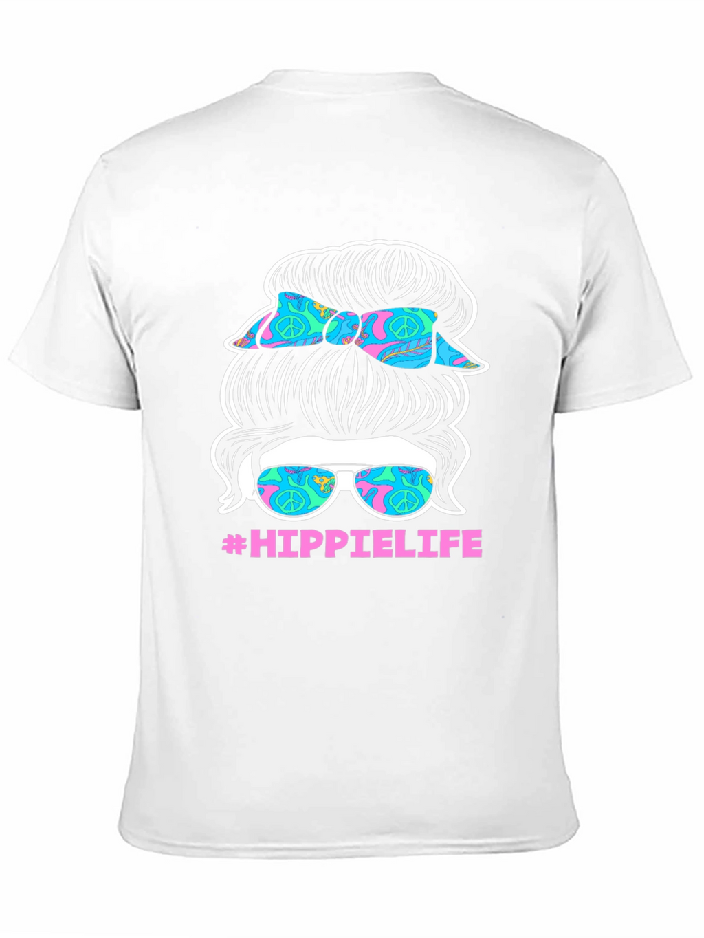 Hippie Life Messy Bun T-Shirt - Retro Peace Sign