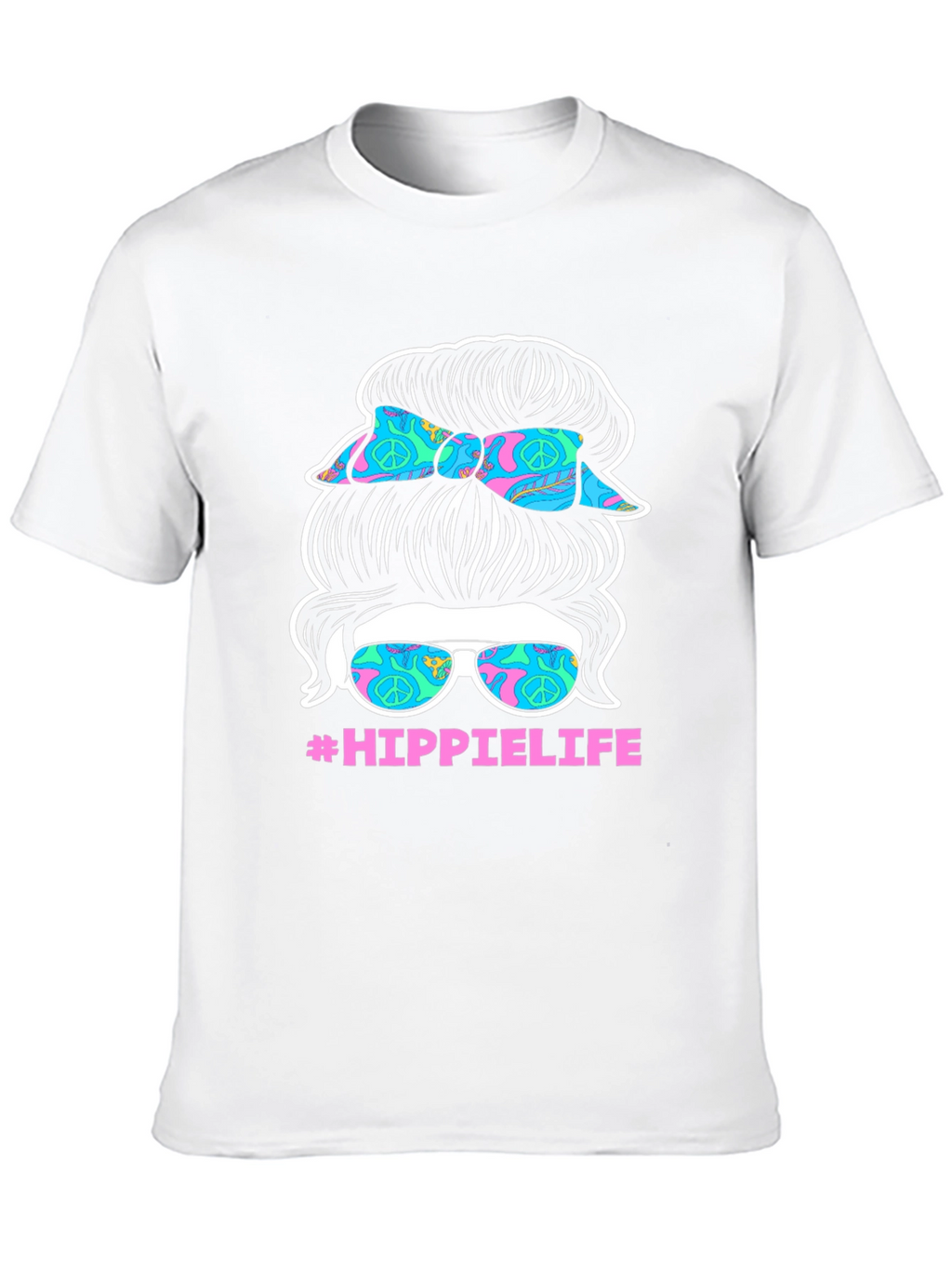Hippie Life Messy Bun T-Shirt - Retro Peace Sign