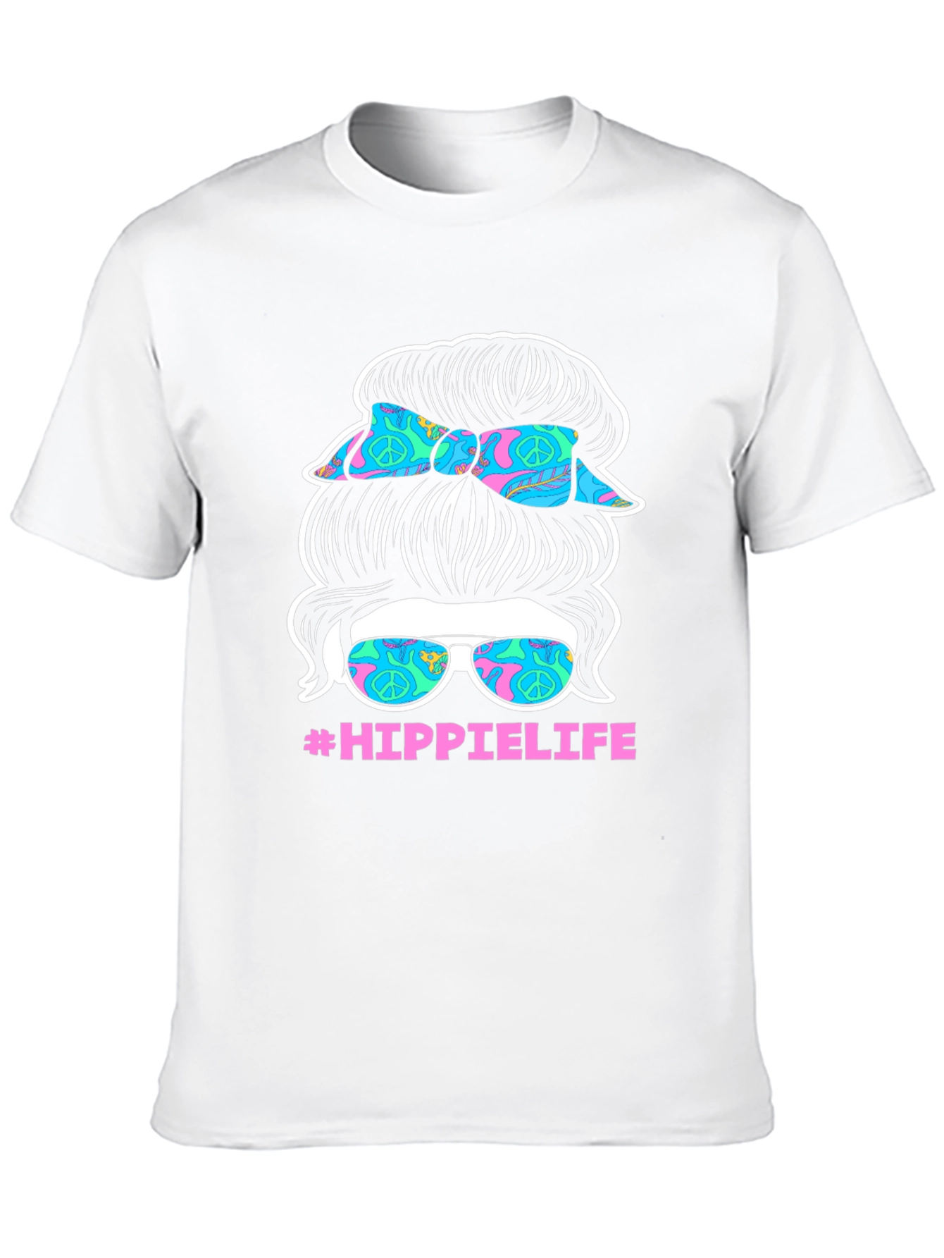 Hippie Life Messy Bun T-Shirt - Retro Peace Sign