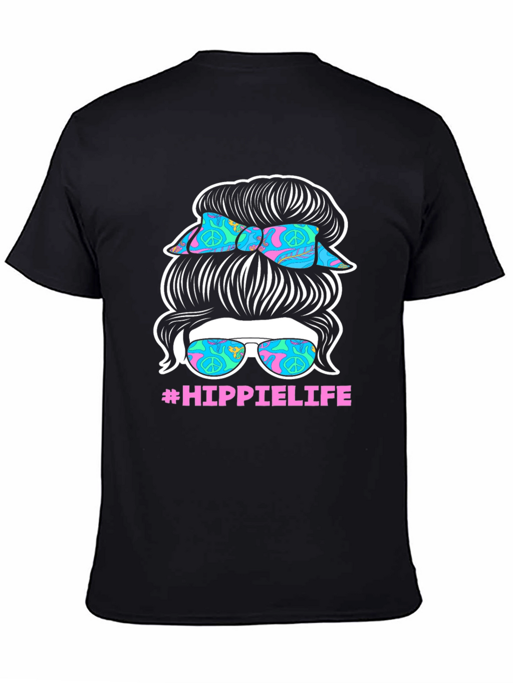 Hippie Life Messy Bun T-Shirt - Retro Peace Sign