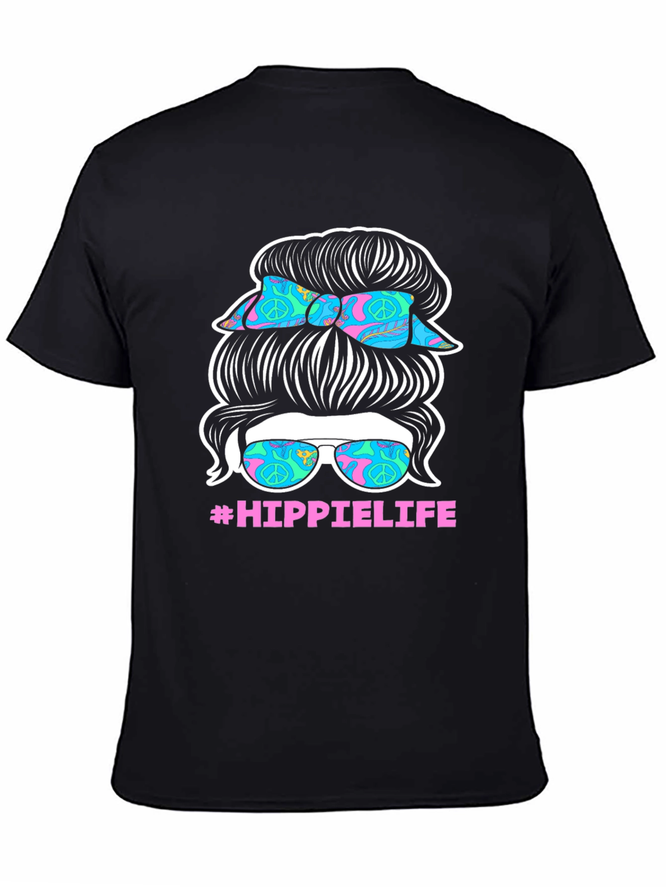 Hippie Life Messy Bun T-Shirt - Retro Peace Sign