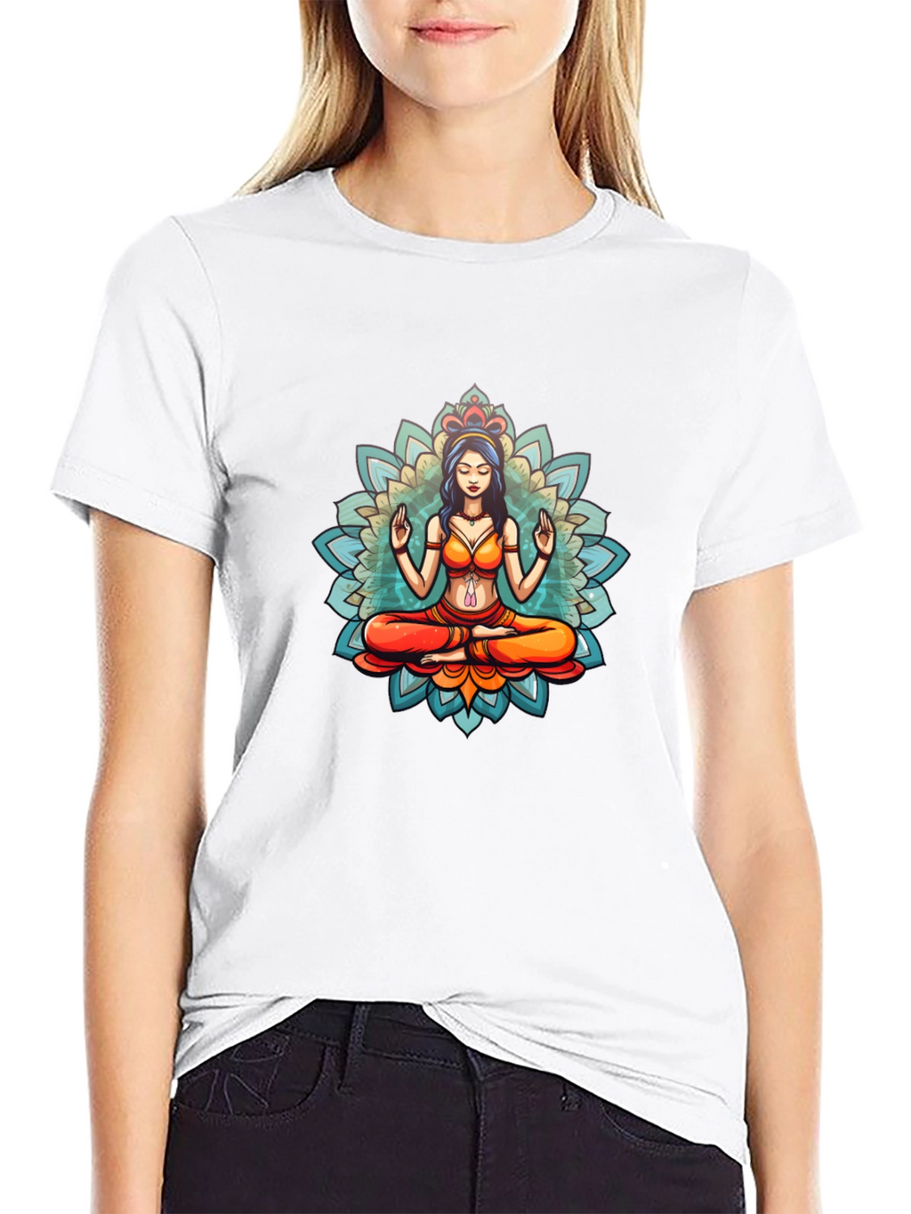 Meditative Mandala Graphic Black T-Shirt