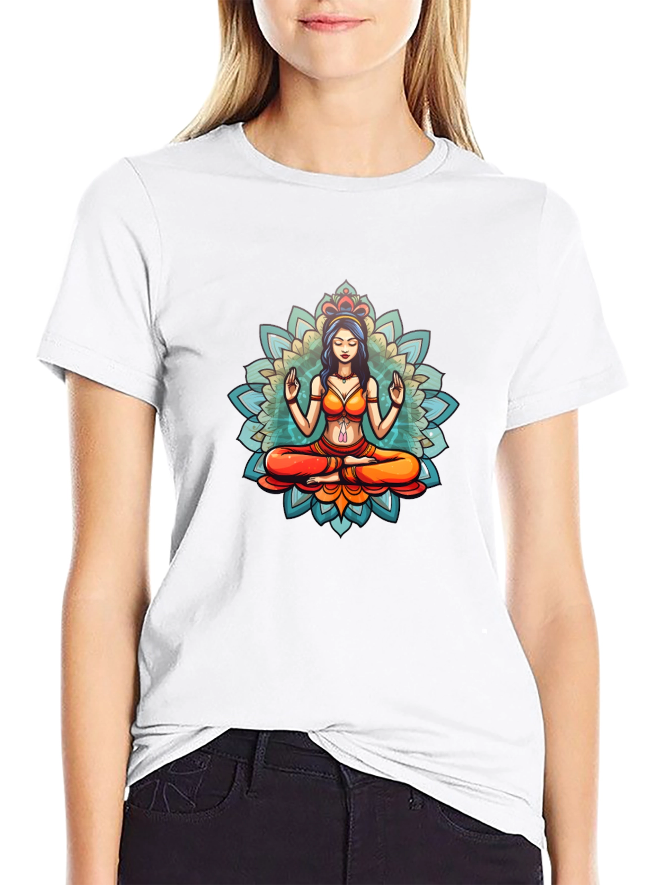 Meditative Mandala Graphic Black T-Shirt