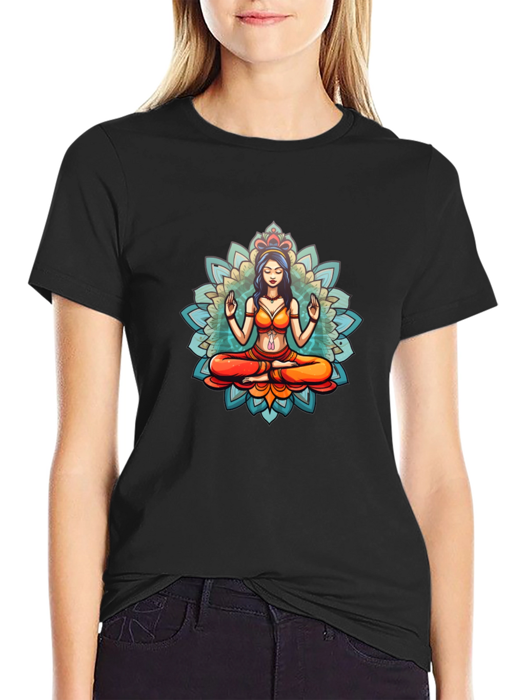 Meditative Mandala Graphic Black T-Shirt