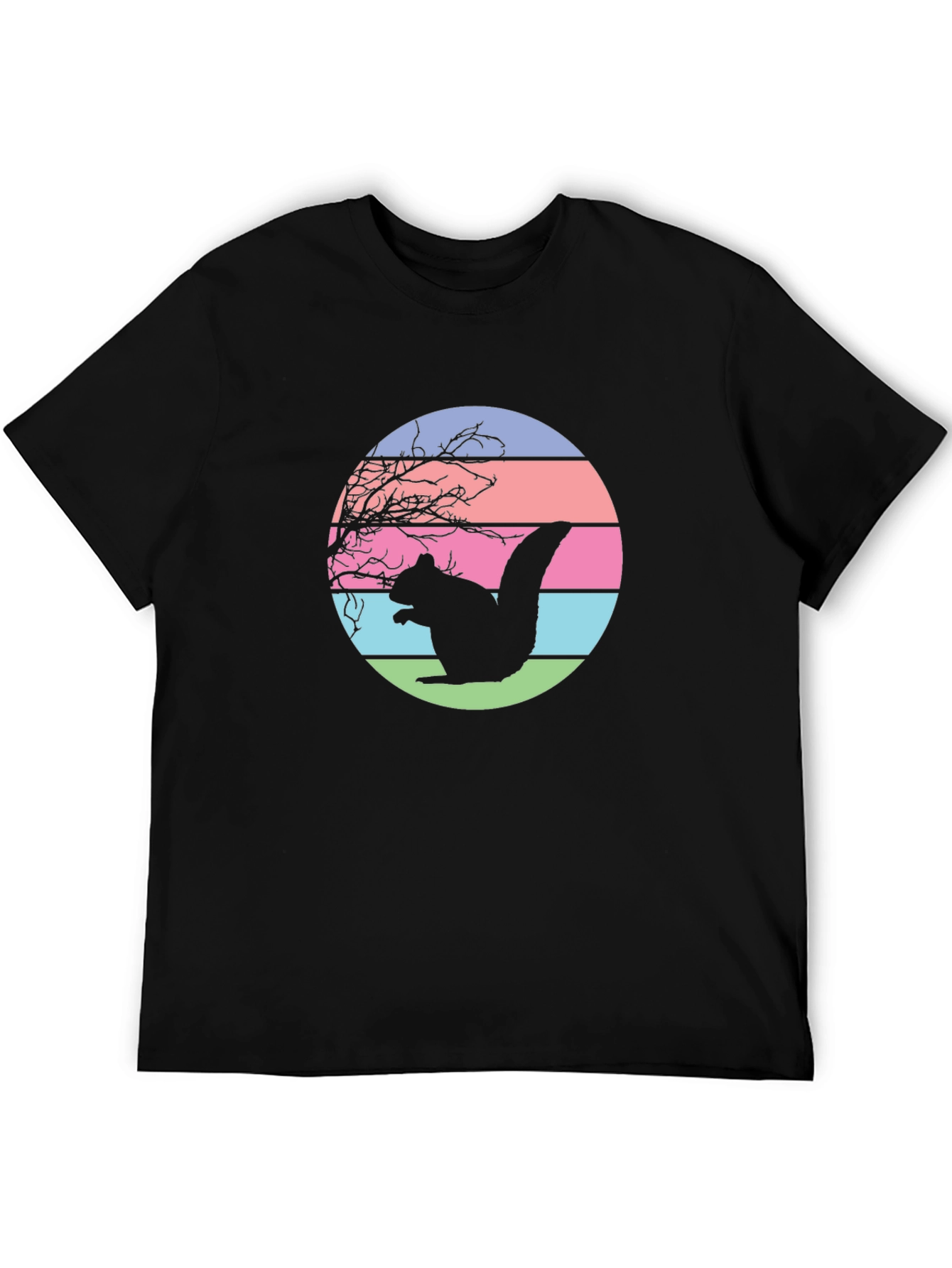 Retro Squirrel Sunset Graphic Tee - Black