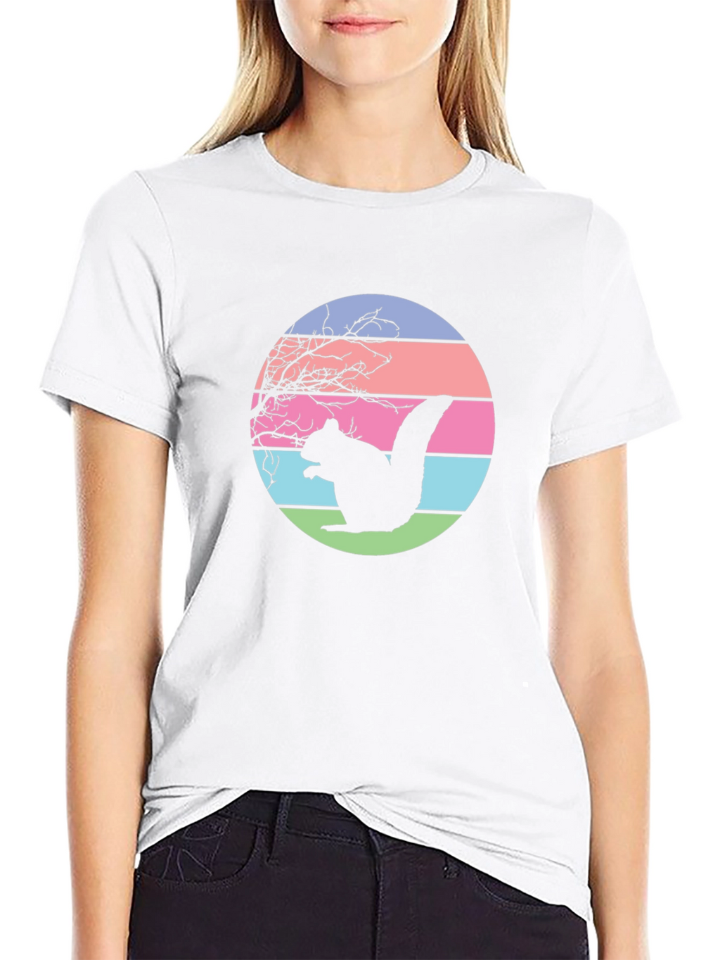 Retro Squirrel Sunset Graphic Tee - Black