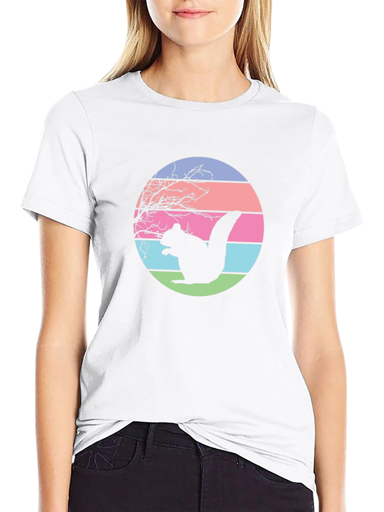 Retro Squirrel Sunset Graphic Tee - Black