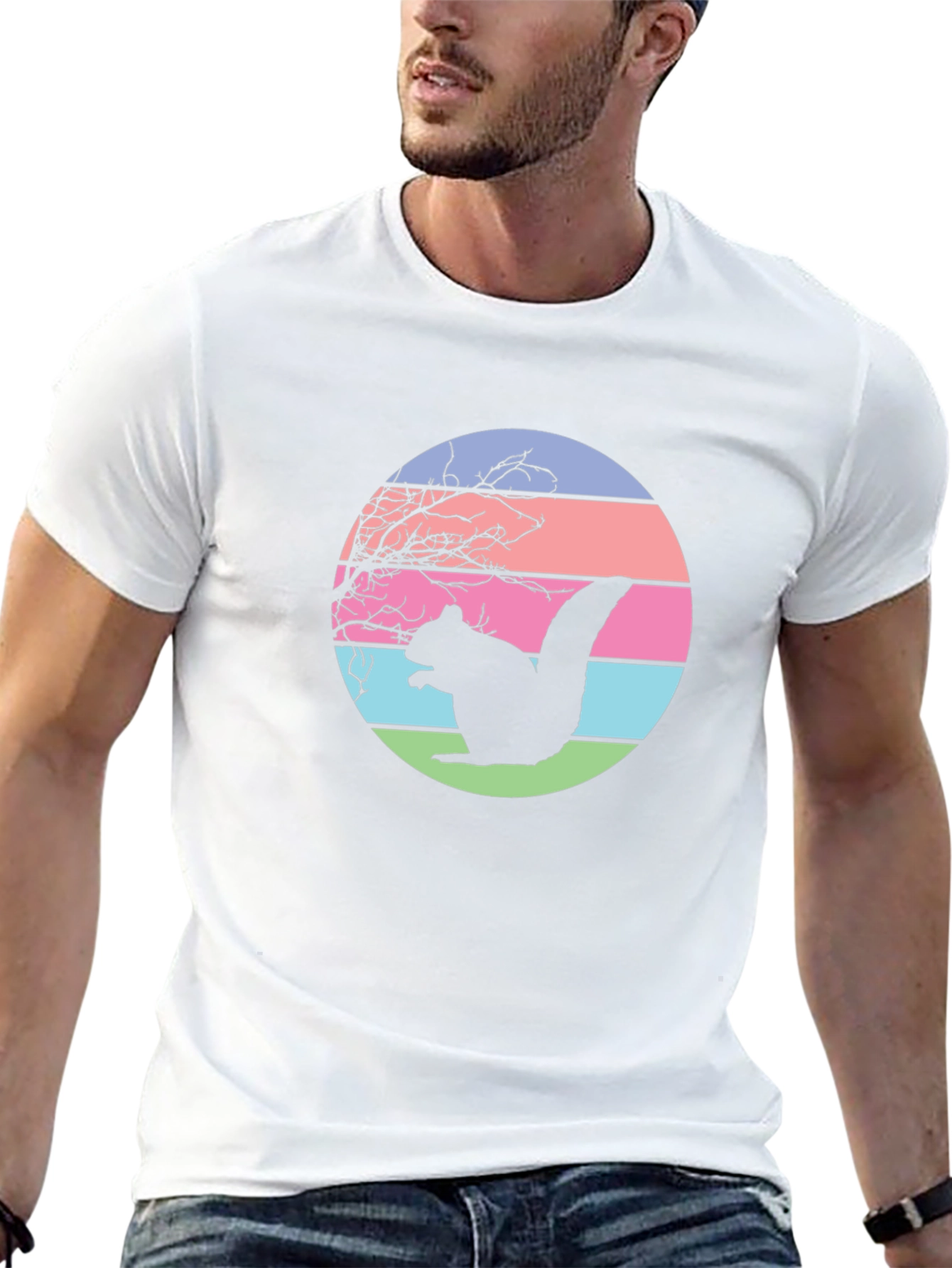 Retro Squirrel Sunset Graphic Tee - Black