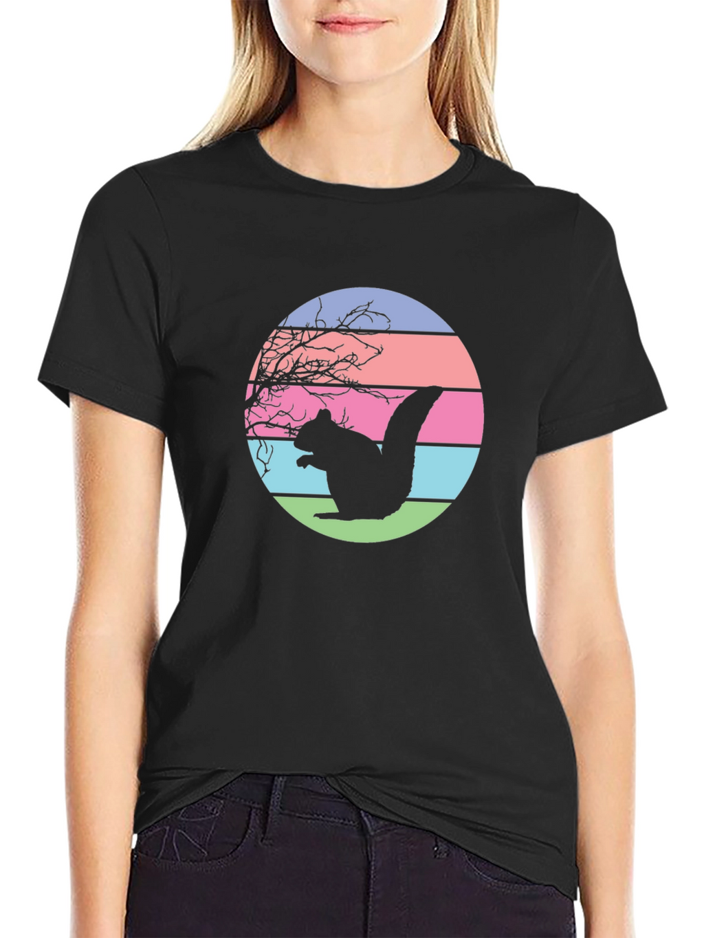 Retro Squirrel Sunset Graphic Tee - Black