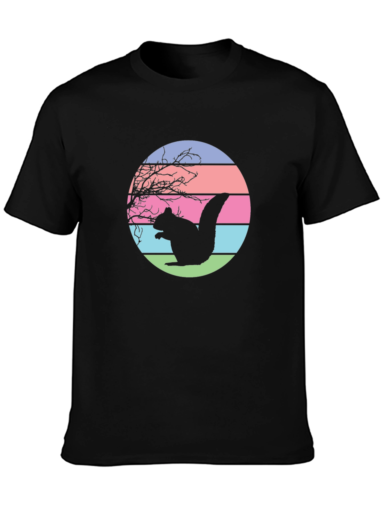 Retro Squirrel Sunset Graphic Tee - Black
