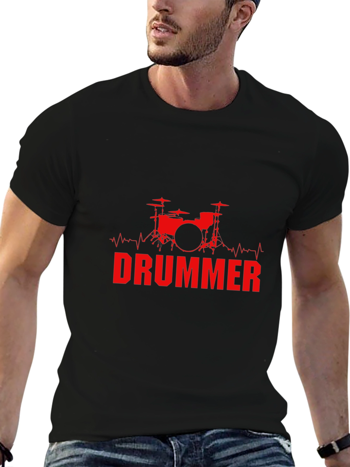 Drummer Beat T-Shirt - Black Cotton Crew Neck