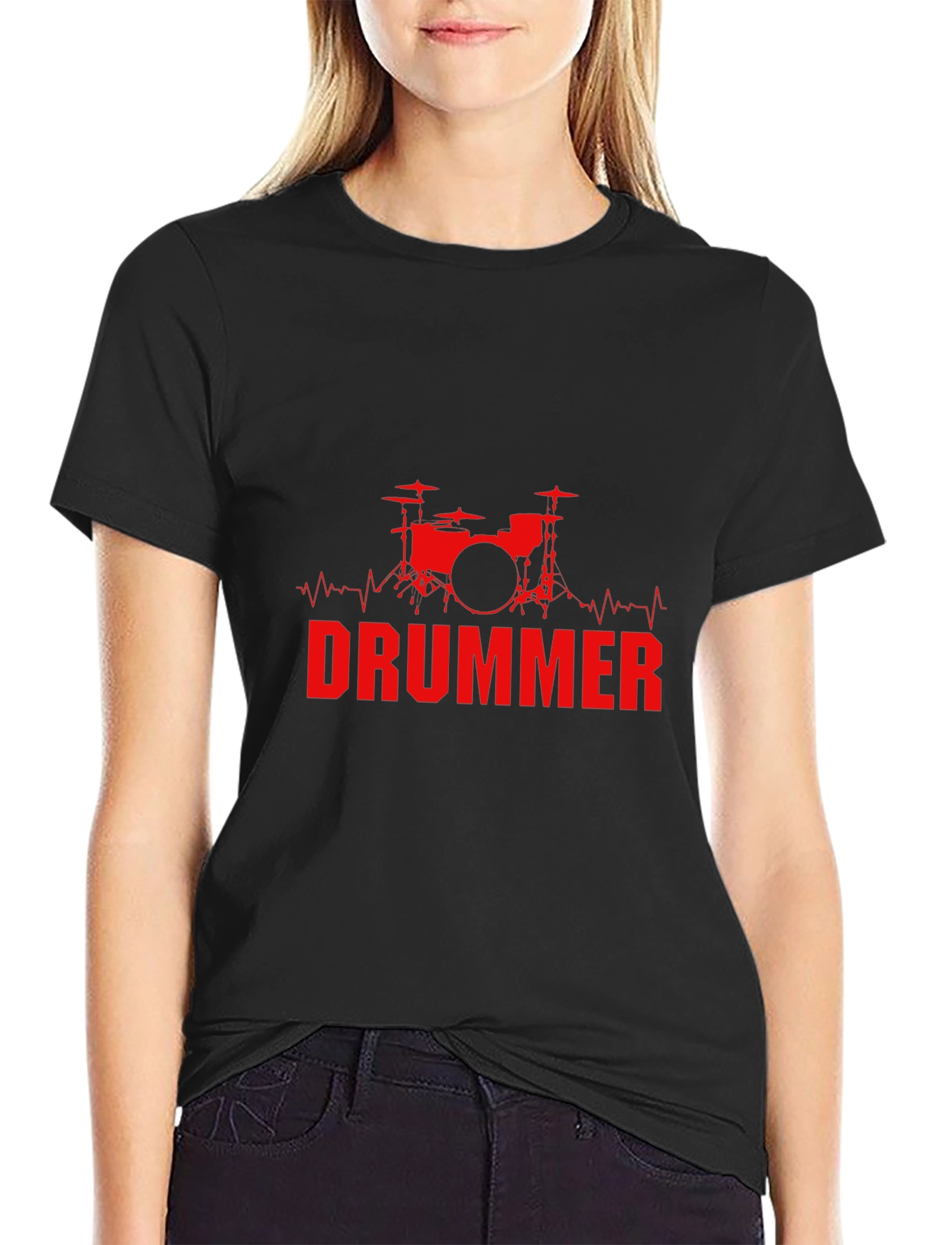 Drummer Beat T-Shirt - Black Cotton Crew Neck