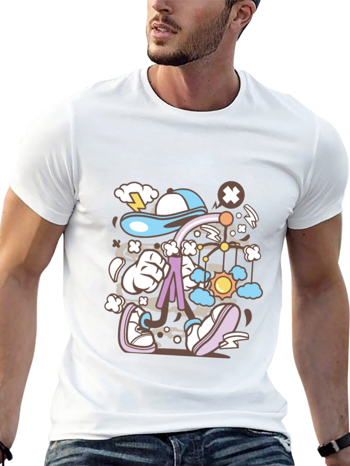 Cartoon Print Black T-Shirt