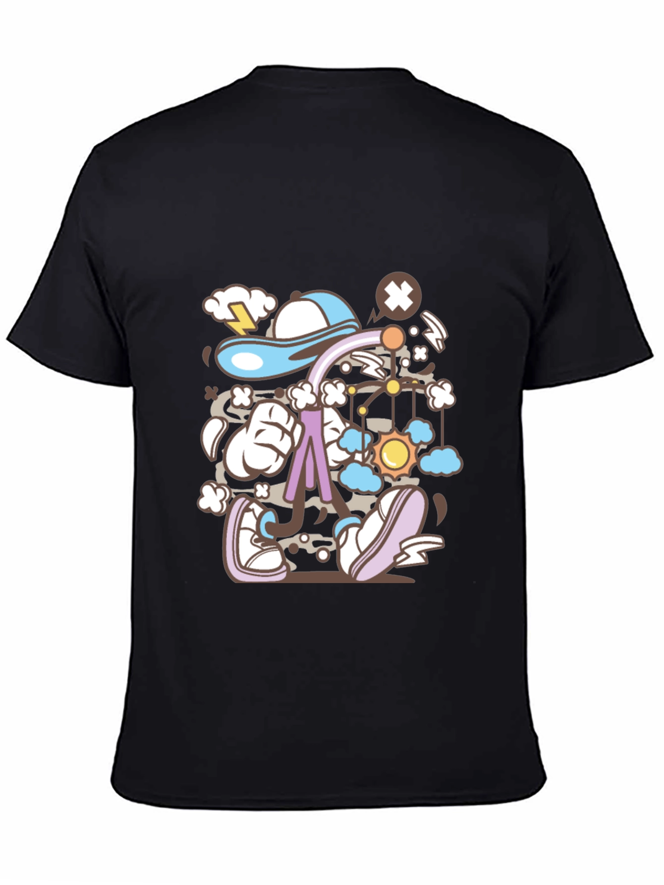 Cartoon Print Black T-Shirt