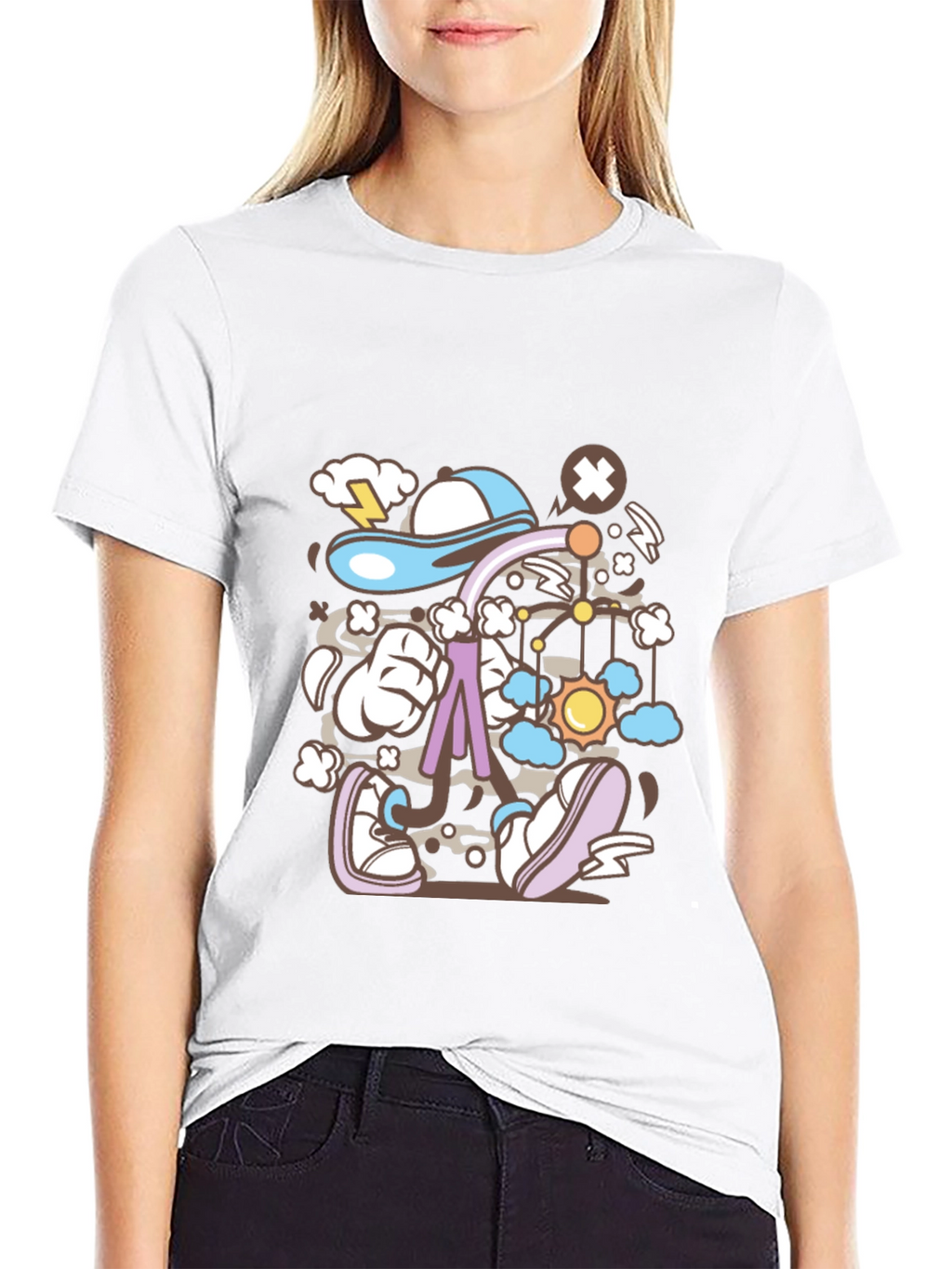 Cartoon Print Black T-Shirt