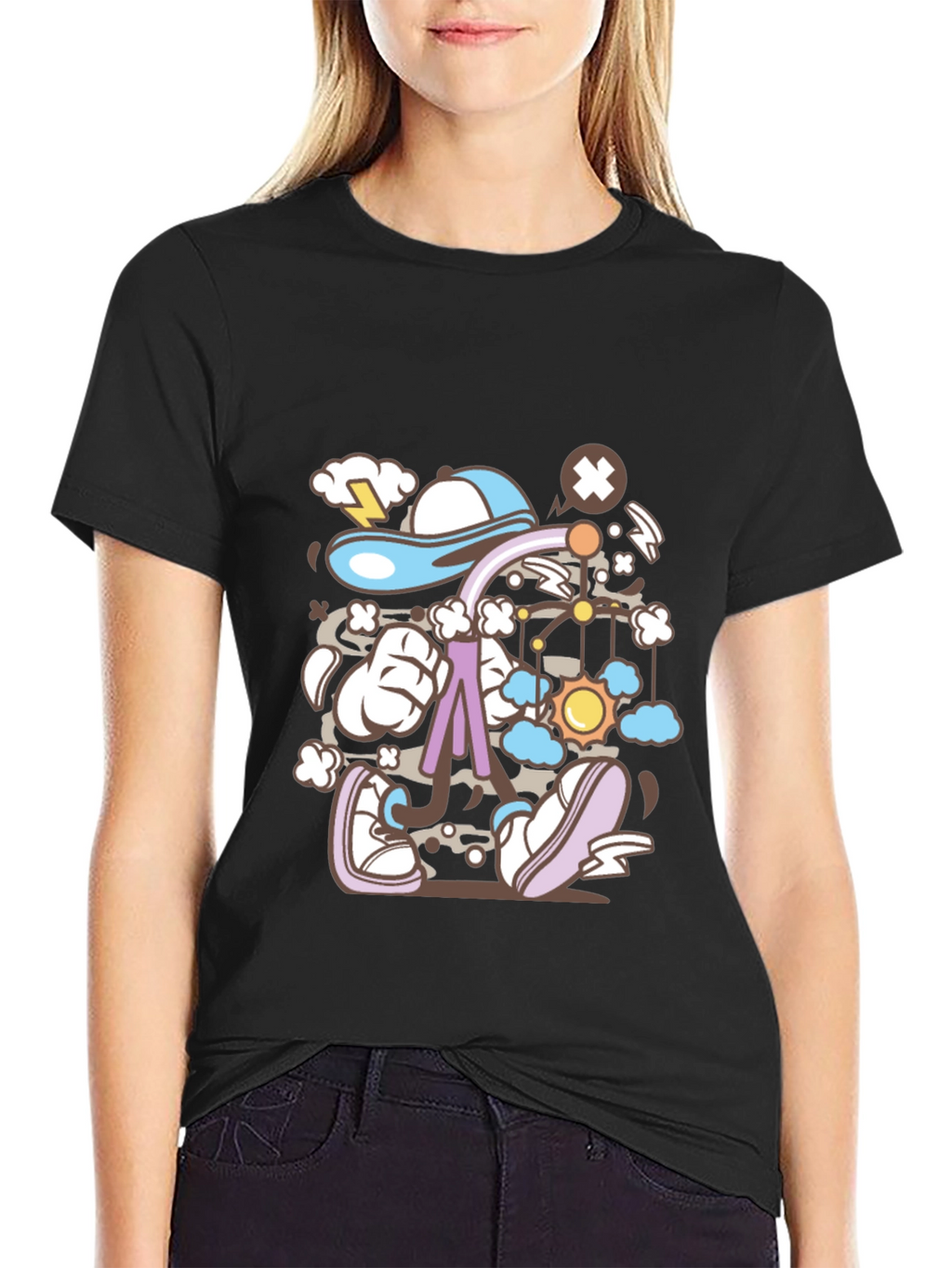 Cartoon Print Black T-Shirt
