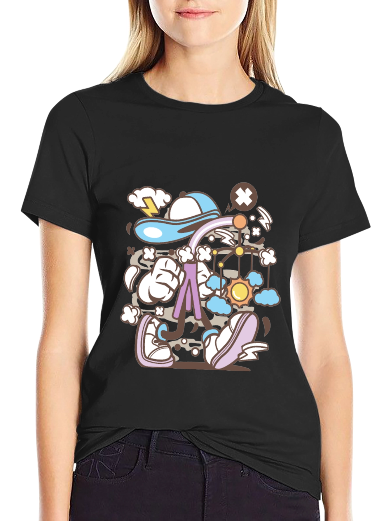Cartoon Print Black T-Shirt