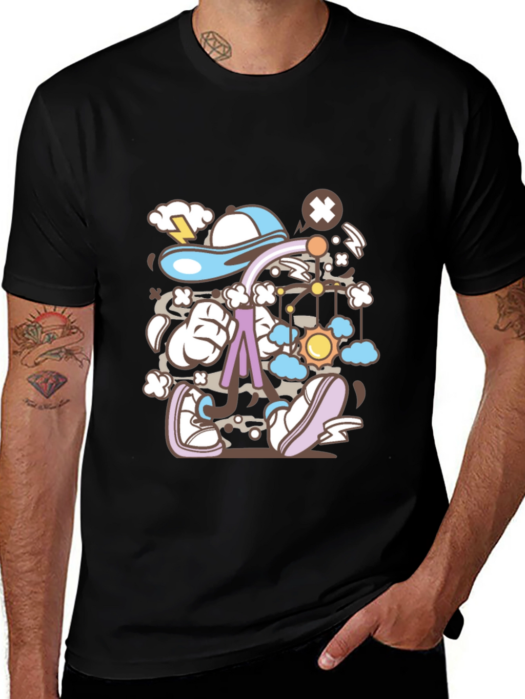 Cartoon Print Black T-Shirt