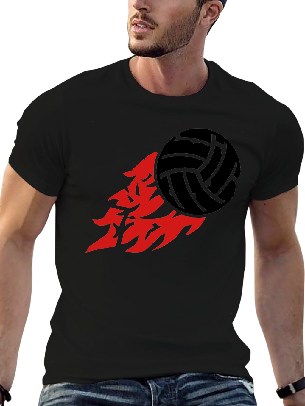 Volleyball Flame Graphic Tee - Sporty Black T-Shirt